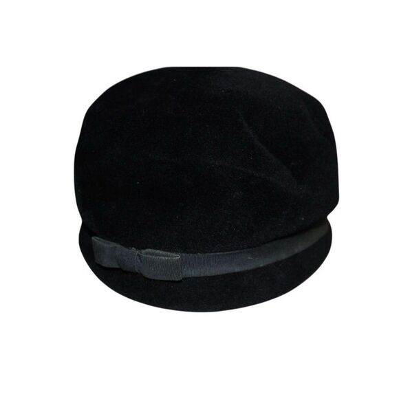 Women's Vintage Black Velvet Hat with Bow Accent - Picture 2 of 4